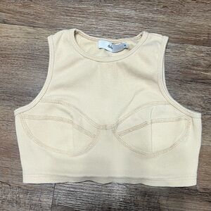 Ribbed Crop Tank Top in Cream